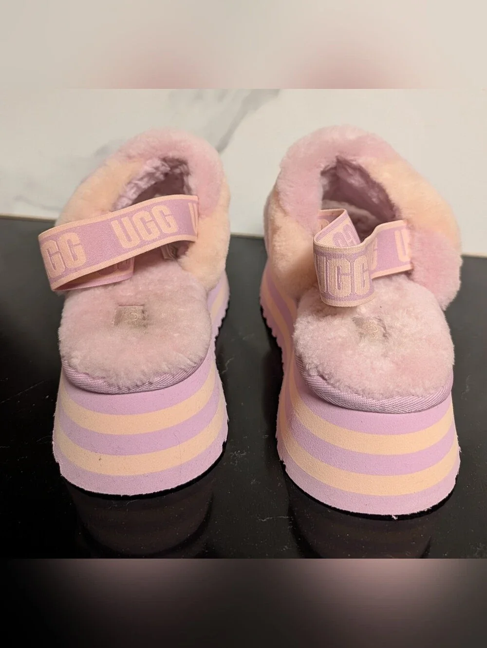 UGG Disco Stripe Slides Lavender/Cream Combo Size 9 Used Exc - Picture 9 of 12